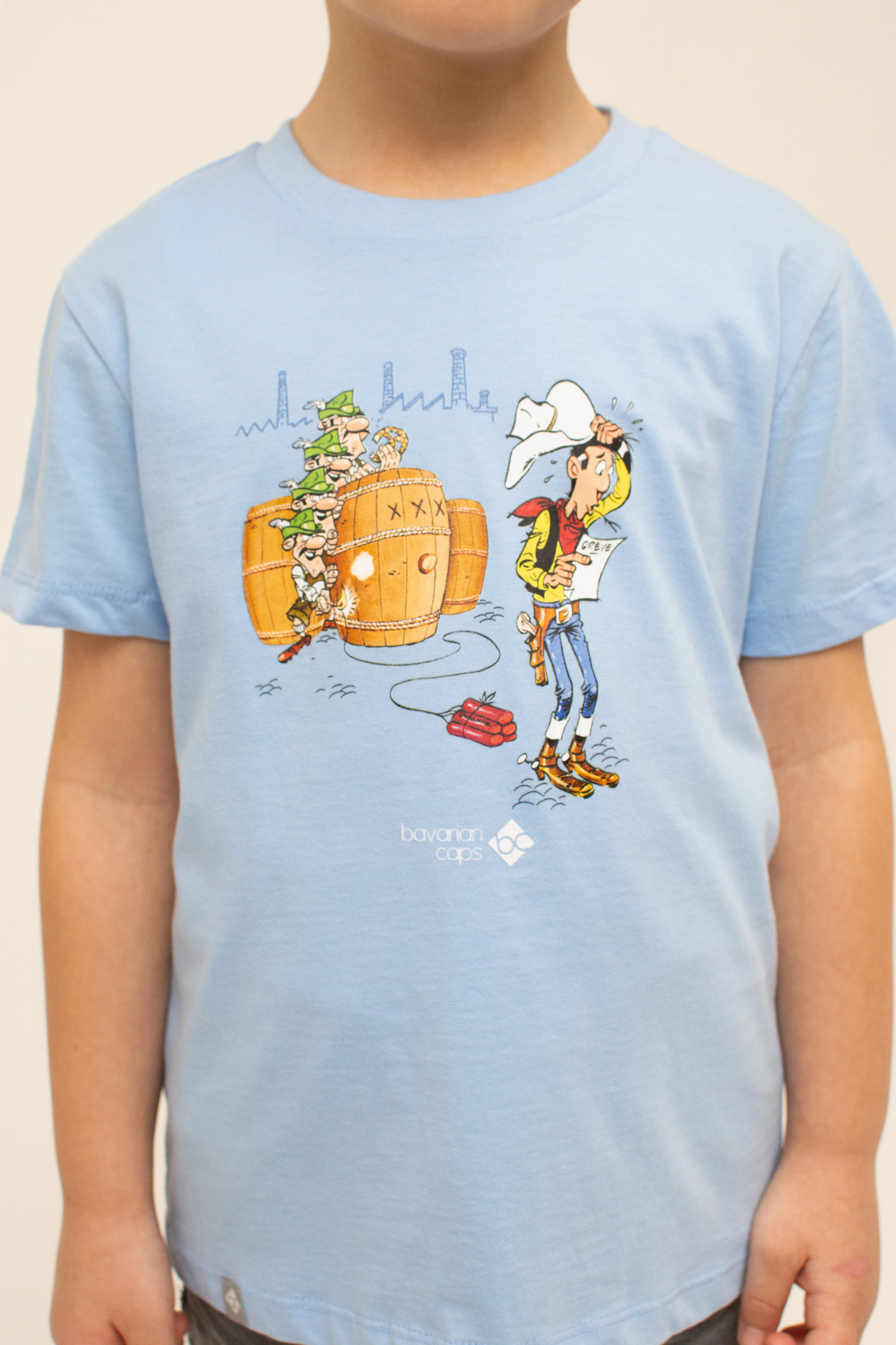 T-Shirt "Lucky Luke: Fässer" - hellblau (Kinder) - Image 3